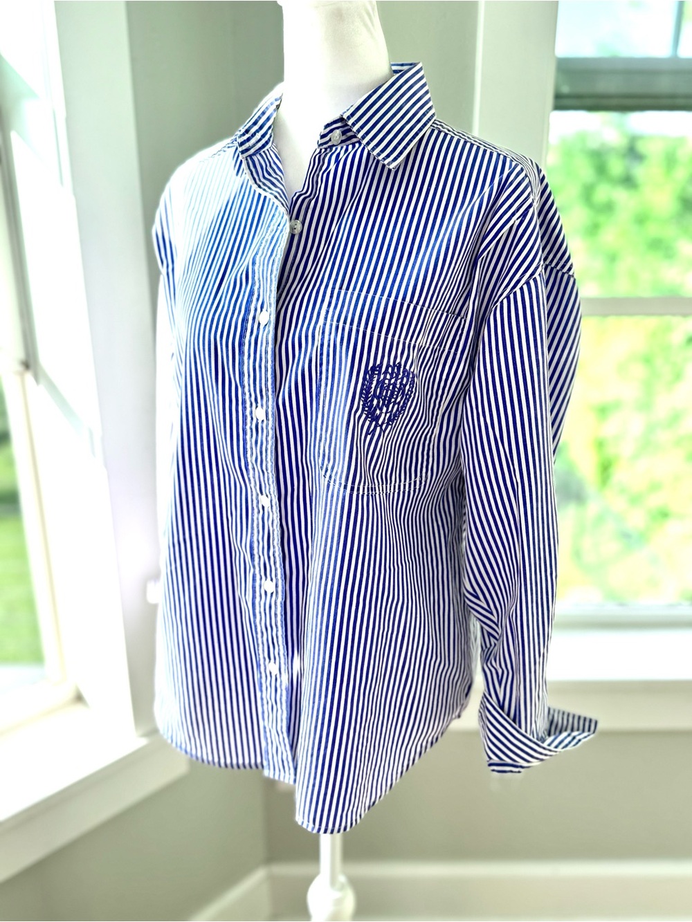 Vintage 90s Casual Code Purple and White Striped Cotton Button Down Shirt Sz M